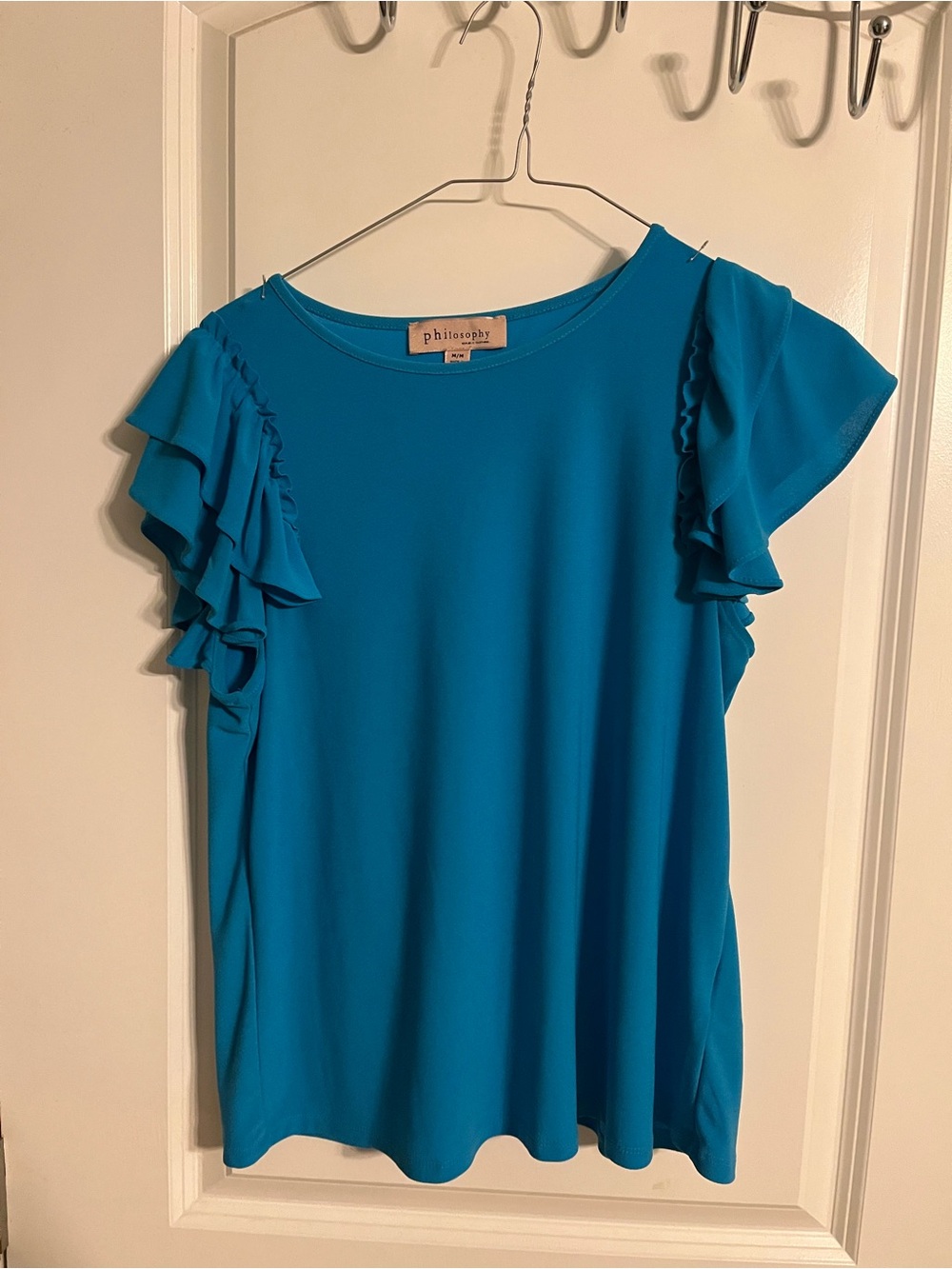 Philosophy Blue Ruffle Sleeve Women's Top